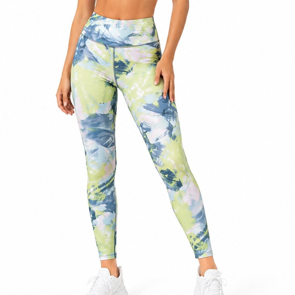 Ideology Women's L Blue Green Tie Dye Yoga Leggings 7/8 Activewear Stretch